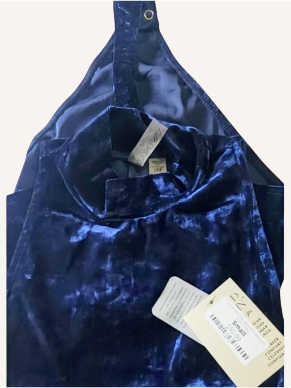 RD Style Navy Crushed Velvet Mock Neck Bodysuit Small NWT - Picture 6 of 7